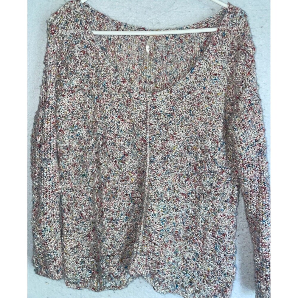 Free People Size S Open Chunky Knit Sweater Off the Shoulder Multicolor Boho